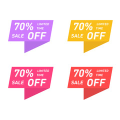 Set of limited time sale vector design. 70% off banners. Modern discount poster template