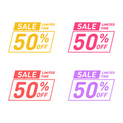 Set of limited time sale vector design. 50% off banners. Modern poster template