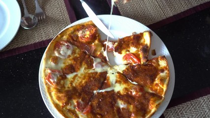 Pizza crust cheese and tomatoes