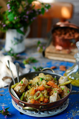 Chicken Breast with Vegetables and Almonds.