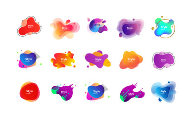 Modern abstract banners set. Multicolored strokes and shapes on white background. Trendy minimal templates for presentations, banners, apps and web pages. Vector illustration