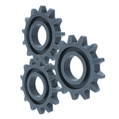 Gears. Mechanical technology machine engineering symbol. Industry development, engine work, business solution concept. 3d render illustration isolated on white background