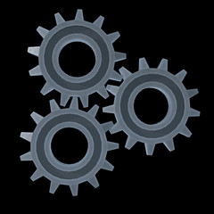 Gears. Mechanical technology machine engineering symbol. Industry development, engine work, business solution concept. 3d render illustration on black background