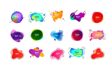 Multi-colored collection of creative shapes. Dynamical colored forms and line. Gradient banners with flowing liquid shapes. Template for design of logo, flyer or presentation. Vector illustration