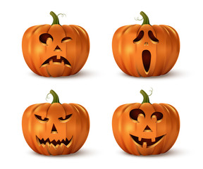 Halloween pumpkins set isolated on white background. Vector isolated halloween elements.