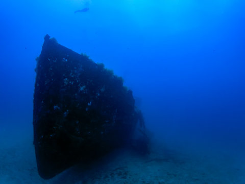 Wreck of the MV Cominoland off the coast of Gozo, Malta