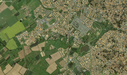 coast, streets and infrastructure of Bretigny-sur-Orge from a bird's eye view 2019