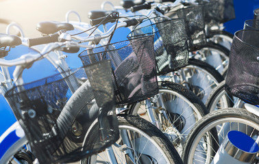 Modern urban service for tourists with bicycles for sharing