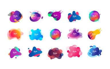 Set of abstract graphic elements with liquid shapes. Creative art background. Dynamic effect. Futuristic technology style. Motion