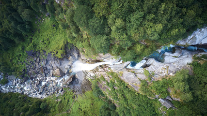 top down aerial of swiss river