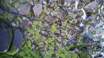 top down aerial of swiss river