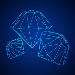 Diamond wireframe low poly mesh vector illustration.