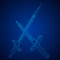 Blade sword or knife bayonet. Model wireframe low poly mesh vector illustration