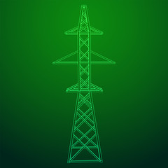 Power transmission tower high voltage pylon. Wireframe low poly mesh vector illustration