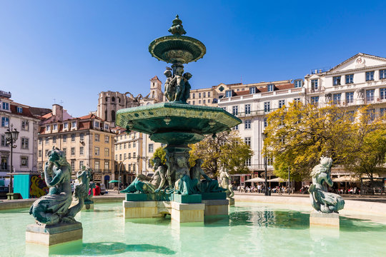 Rossio, Brunnen, Innenstadt, Lissabon 