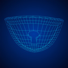 Cyber security concept. Shield with keyhole composed of polygons. Business data protection. Wireframe low poly mesh vector illustration.