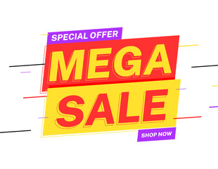 Mega sale discount banner design. Special offer graphic Modern vector illustration template