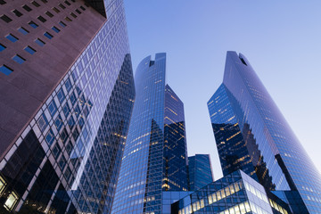 Obraz premium Business Towers at Dusk, View of Skyscrapers, La Defense, Paris.