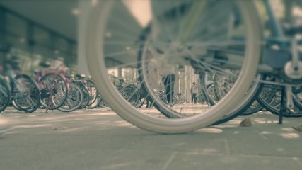 Beautiful motion blur with group of multiracial people  walking on  street in a European city. Crowd people 