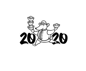 Fototapeta premium Hand drawn banner with a illustration of Rat zodiac sign, symbol of 2020 on the Chinese calendar