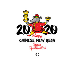 Hand drawn banner with a illustration of Rat zodiac sign, symbol of 2020 on the Chinese calendar