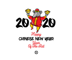 Hand drawn banner with a illustration of Rat zodiac sign, symbol of 2020 on the Chinese calendar