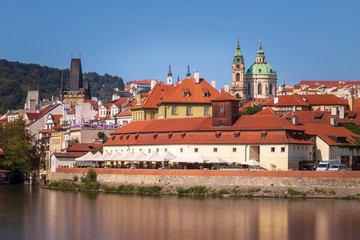 Obraz premium Prague, Czech Republic - Long Exposure View of the Vltava River and the Historic Center of Prague (UNESCO World Heritage)