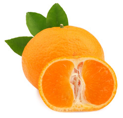 Tangerine and slices isolated on a white background.