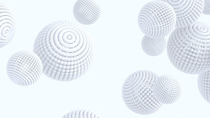 Abstract, light, white, monophonic background with flying balloons - 3d, render. Digital illustration of bubbles for wallpapers, banners, decorations and presentation with copy space.