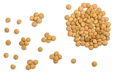 Lentils isolated on white background, top view