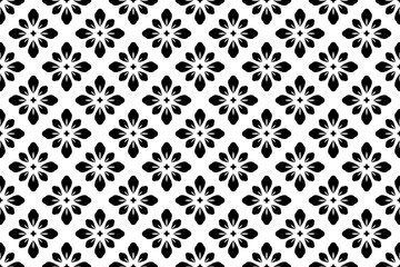 Flower geometric pattern. Seamless vector background. White and black ornament