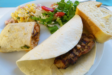 plate in a fast food restaurant full  food