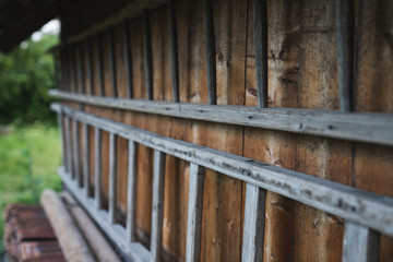 Naklejka premium Photo of an old retro wooden wall, lines, texture, geometry,