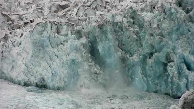 High angle, glacier claves in remote Alaska