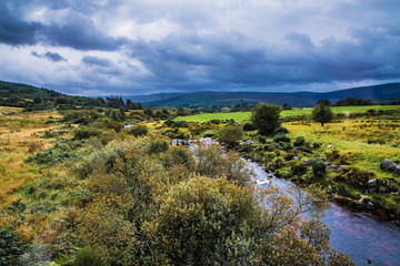 Fototapeta premium Ireland - coast view, green landscape, rough coasts, cliffs, monastery, graveyards and cloisters