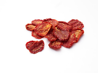 Sun Dried tomatoes in the sunshine on white