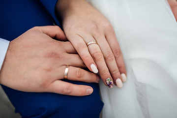 hands of the bride and groom with rings