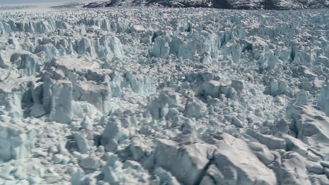 Helicopter point of view, flying over Store Glacier in Greenland