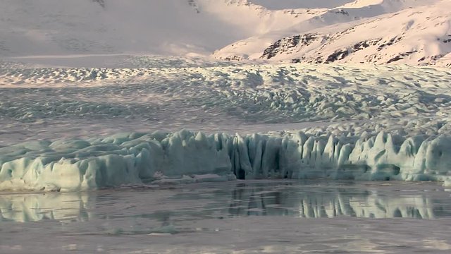 Pan left, large glacier in Iceland