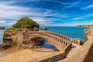 Bridge to the small island near coast in Biarritz, France