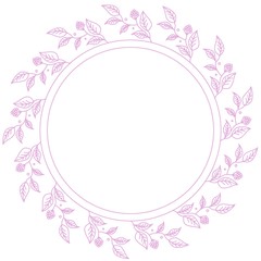 Wreath of pink flowers on a white background. Decoration for wedding cards. Delicate flowers for wedding invitations and cards design, rhythmically are repeated around the circle, place for text