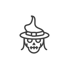 skull with witch hat trick or treat happy halloween line style