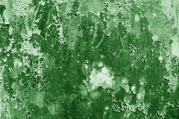 Grungy rusted metal wall surface in green tone.