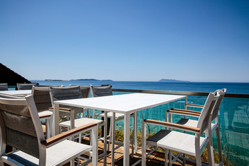 White wooden table and free space for your decoration. 