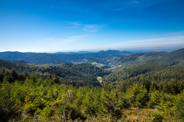 Fototapeta na wymiar View from the high moor Kaltenbronn to the Murg valley, Baden-Wuerttemberg, Germany, Europe