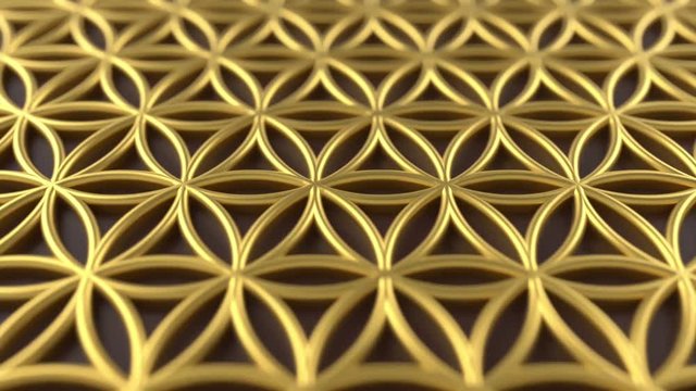 Arabesque looping geometric pattern. Gold and brown islamic 3d motif. Arabic oriental animated background.