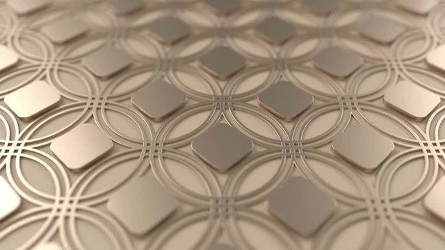 Arabesque looping geometric pattern. Metal islamic 3d motif. Arabic oriental animated background.