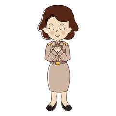 Thai female government officer is 'Sawasdee' hello to you.