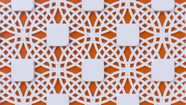 Arabesque looping geometric pattern. Orange and white islamic 3d motif. Arabic oriental animated background.