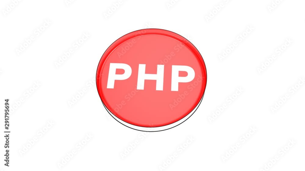 Poster pushing big red button with word php.
